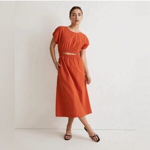 Madewell Pull On Dress Set in Orange Linen Blend Crop Top and Skirt Size Medium